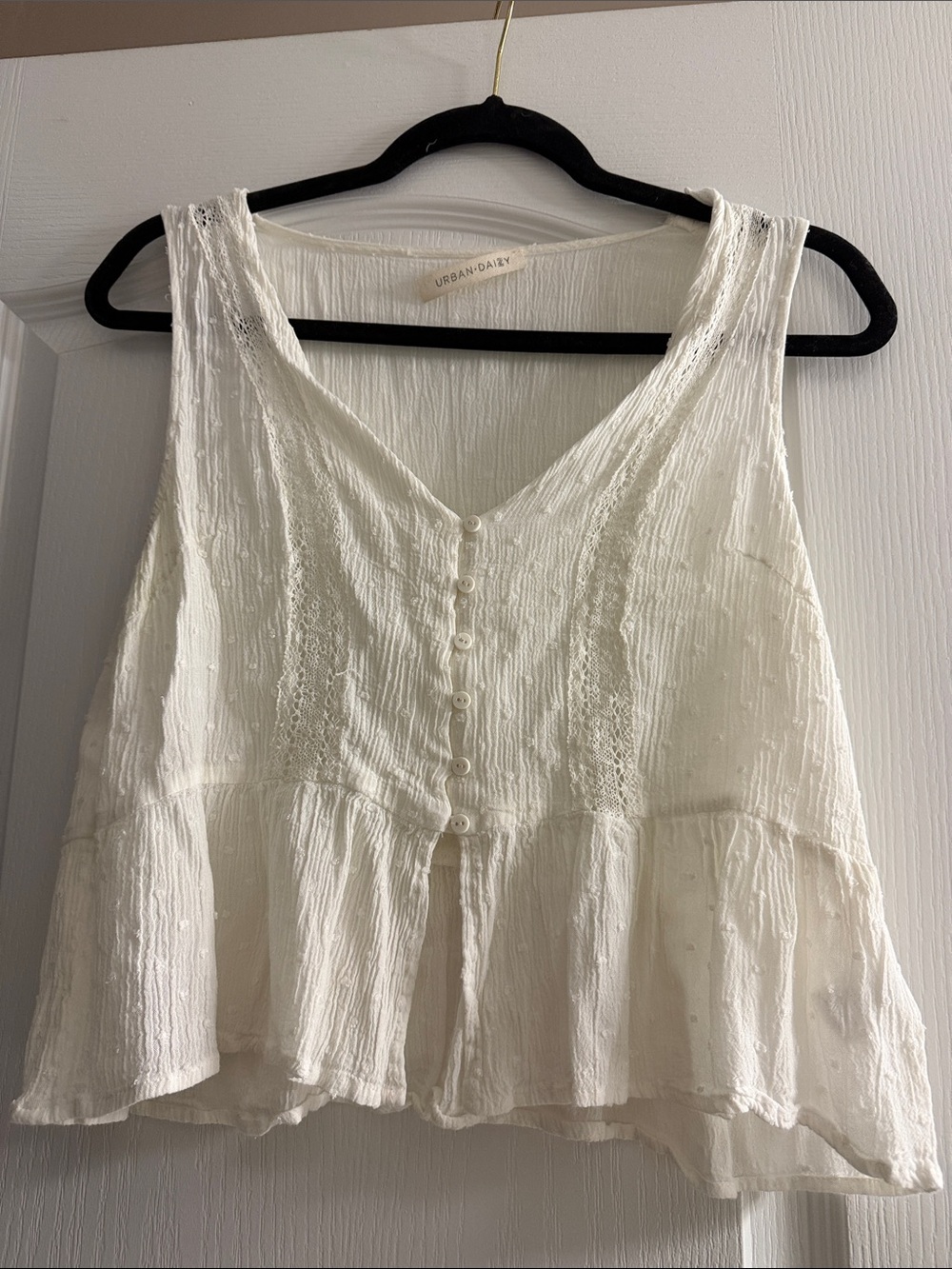White Button-Front Sleeveless Peplum Top
